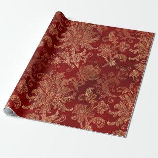 Crimson Red and Gold Vintage Damask