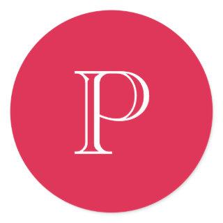 Crimson Red Solid Color Monogram Initial Classic Round Sticker