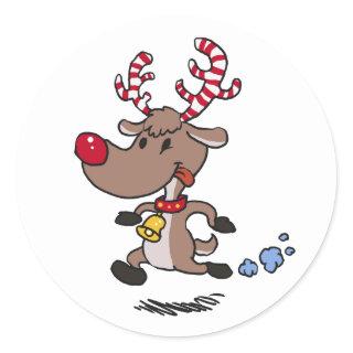 Cristmas Reindeer running | choose background colo Classic Round Sticker