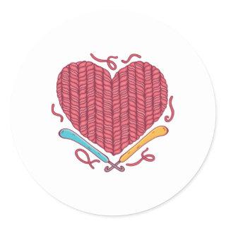 Crochet heart classic round sticker