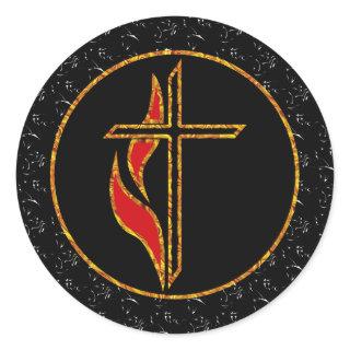 Cross and Flame Classic Round Sticker