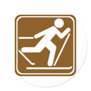 Cross Country Skiing Highway Sign Classic Round Sticker