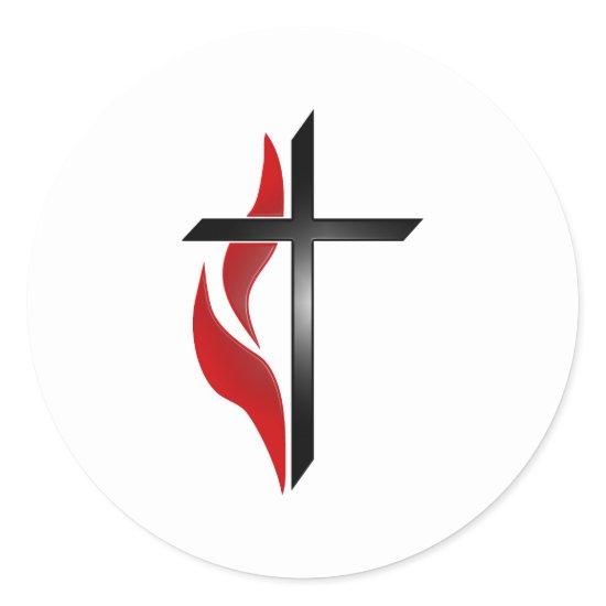 CROSS & FLAME CLASSIC ROUND STICKER