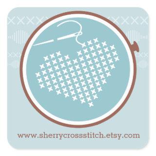 Cross stitch embroidery hoop heart needle thread square sticker
