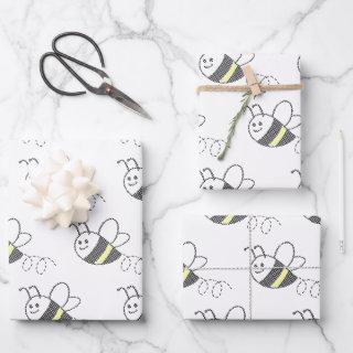 Cross Stitch Pattern Print Cute Bee Baby Shower  Sheets