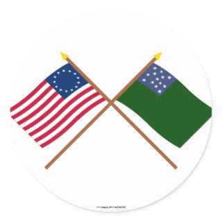 Crossed Betsy Ross and Green Mountain Boys Flags Classic Round Sticker