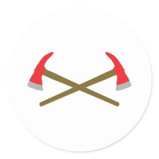 crossed firefighter axe classic round sticker