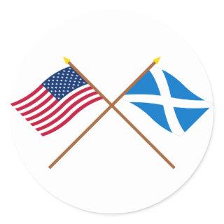 Crossed Flags of the USA and Scotland (Cross) Classic Round Sticker
