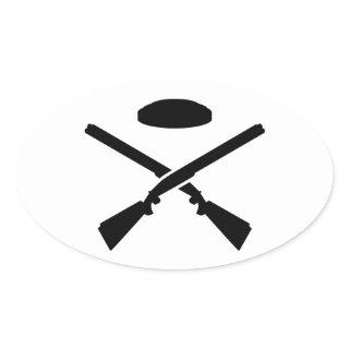 Crossed trap shooting shotguns oval sticker