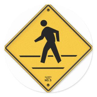Crosswalk Safety Walking Road Sign Classic Round Sticker