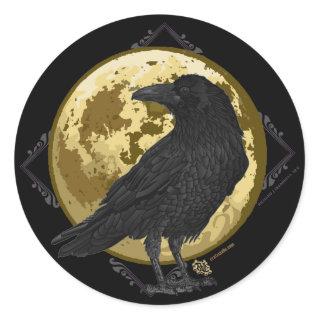 Crow and the Moon design 1 Classic Round Sticker