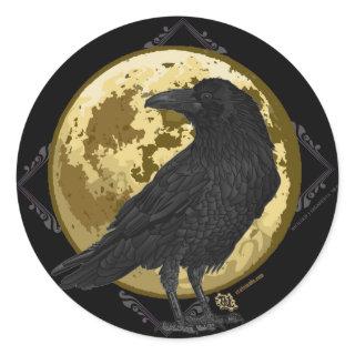 Crow and the Moon design 1 Classic Round Sticker