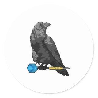 Crow at Darts with Dart Classic Round Sticker