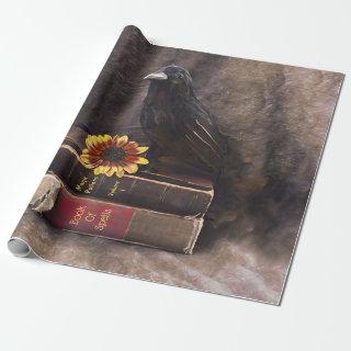 Crow Gothic Vintage Old Books Sunflower Floral