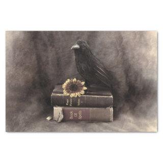 Crow Vintage Gothic Old Books Sunflower Tissue Paper