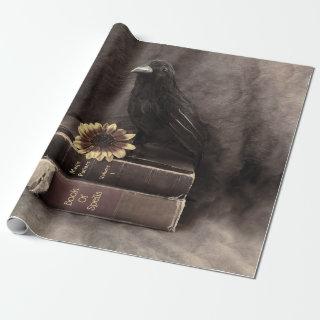 Crow Vintage Gothic Old Books Sunflower