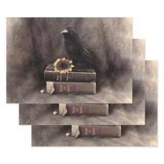 Crow Vintage Gothic Old Books Sunflower  Sheets
