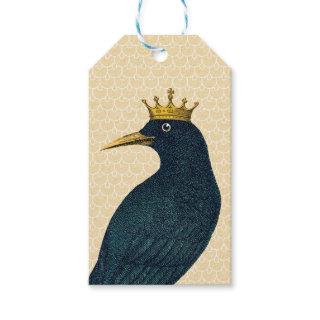 Crow Wearing Vintage Gold Crown Gift Tags