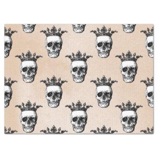 Crowned White Skulls on Tan Decoupage Tissue Paper