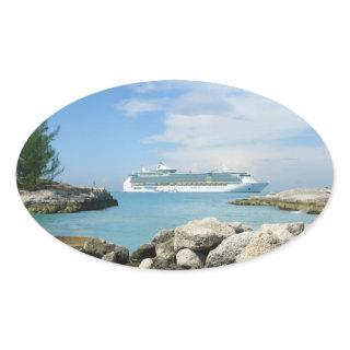 Cruise Ship at CocoCay Oval Sticker