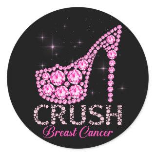 Crush Breast Cancer Awareness Bling Pink Ribbon Classic Round Sticker