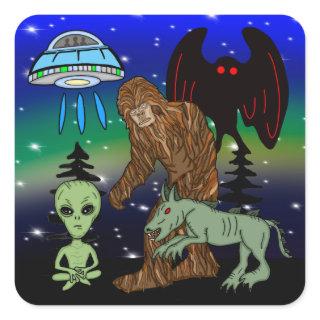 Cryptids, Bigfoot, Sasquatch, Mothman, Alien, UFO  Square Sticker