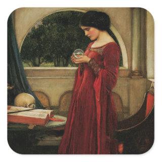 Crystal Ball Woman Waterhouse Painting Square Sticker