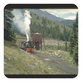 CS 2-8-0 #641. (train;tree;branch;clouds;)_Trains Square Sticker