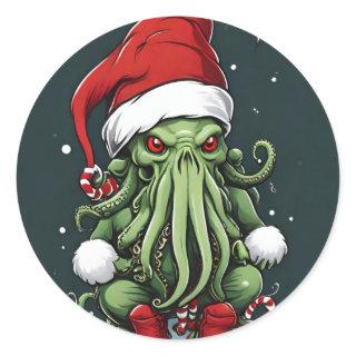 Cthulhu's Yuletide Reign: A Terrifying Christmas Classic Round Sticker