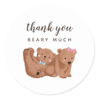 Cub Bear Gender Reveal Party  Classic Round Sticker