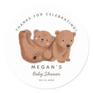Cub Twin Bears Gender Neutral Baby Shower Classic Round Sticker