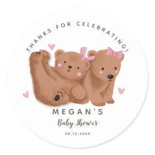 Cub Twin Bears Girls Baby Shower  Classic Round Sticker