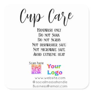 Cup care instructions add business name logo detai square sticker