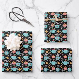 Cup of Coffee Tea Biscuit Cupcake Teapot Black  Sheets