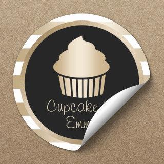 Cupcake Bakery Modern Gold Stripes Classic Round Sticker