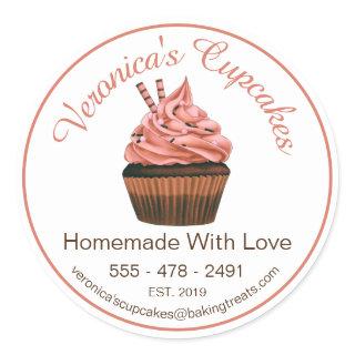 Cupcake Brown With Contact Details Classic Round Sticker