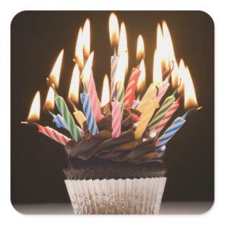 Cupcake with birthday candles square sticker