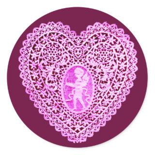CUPID LACE HEART,pink purple Classic Round Sticker