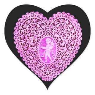 CUPID LACE HEART  ,Pink Violet Black Heart Sticker