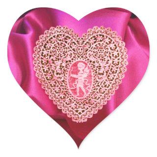 CUPID LACE HEART SILK FUCHSIA CLOTH , Pink Red Heart Sticker