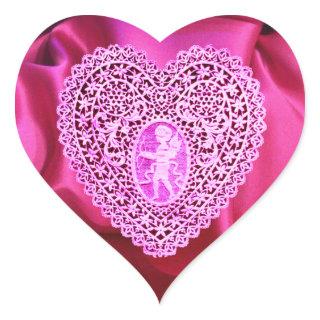CUPID LACE HEART SILK FUCHSIA CLOTH , Pink Violet Heart Sticker