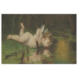 Cupid Looking Into River Water Oil Painting Tissue Paper