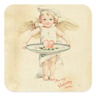Cupid Valentine's Day Vintage Angel Red Heart Old Square Sticker