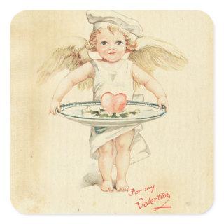 Cupid Valentine's Day Vintage Angel Red Heart Old Square Sticker