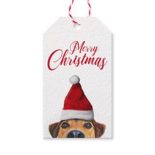 Curious Cute Funny Dog with Santa Hat Gift Tags