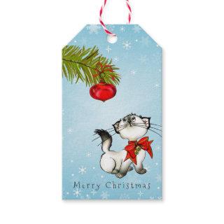 Curious Kitty Cat In A Red Christmas Bow Gift Tags