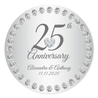 Custom 25th Wedding Anniversary Diamonds Silver Classic Round Sticker