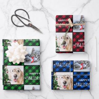 Custom 2 Pet Photo Happy Pawlidays Buffalo Plaid  Sheets