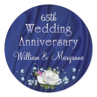 Custom 65th White Rose Anniversary Party Classic Round Sticker