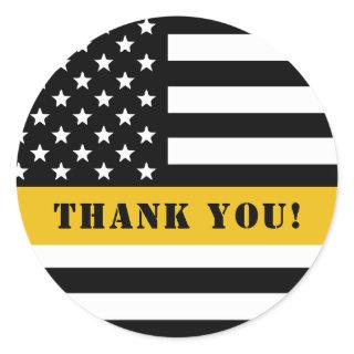 Custom 911 Dispatcher USA Flag Thin Gold Line Classic Round Sticker